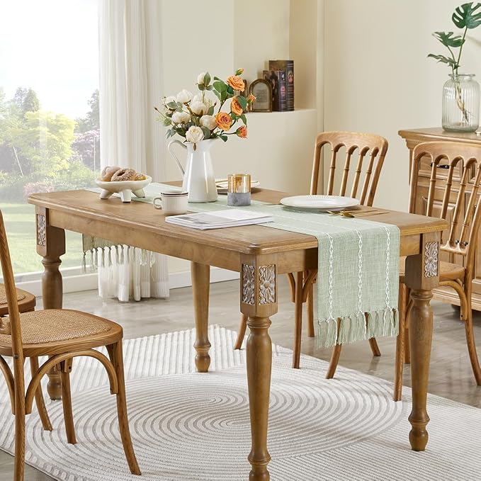 Wracra Rustic Linen Table Runner, Sage Green Table Runners 36 inches Long | - Image 5