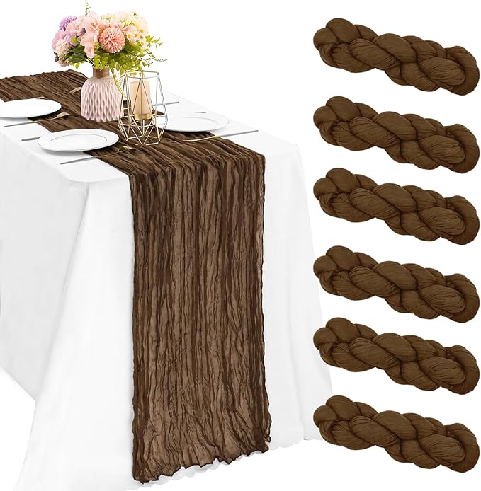 6 Pieces Brown 10FT Cheesecloth Table Runner Boho Gauze Fabric Table Runner by JALANCY