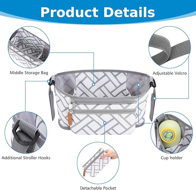 Accmor Universal Stroller Organizer with Detachable Phone Bag, Stroller Bag Caddy Organizer Stroller Accessories for Uppababy, Baby Jogger, Nuna, Doona, Britax Strollers