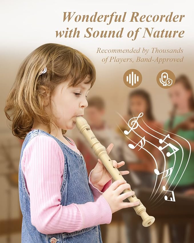 Eastar Soprano Recorder Instrument for Kids Beginner, Baroque Fingering C Key with Cleaning Kit, Thumb Rest, Cotton Bag, Fingering Chart, ERS-21BN, Natural, School-Approved
