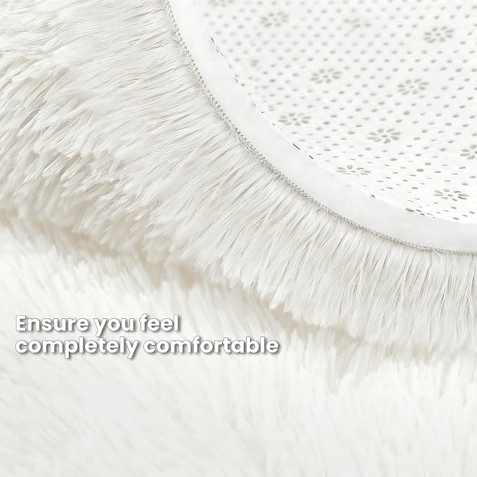 White Round Fluffy Rug 5ft, Soft Bedroom Circle Rugs Mats - Image 8