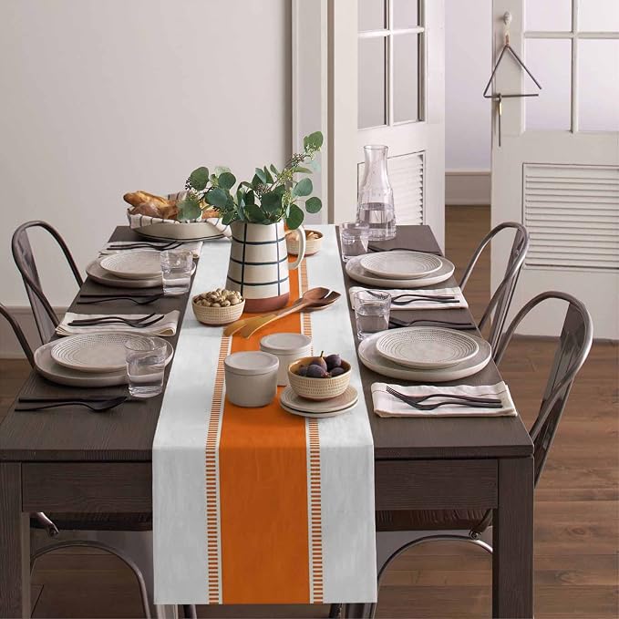 Orange Stripes Table Runners, Farmhouse Table Runner Dresser Scarves 72 inches - Image 4