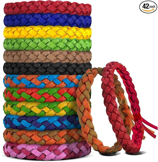 42 Pack Mosquito Repellent Bracelets, DEET-Free Natural Bands, PU Leather Insect & Bug Repellent Wrist Bands for Kids & Adults, Individually Wrapped