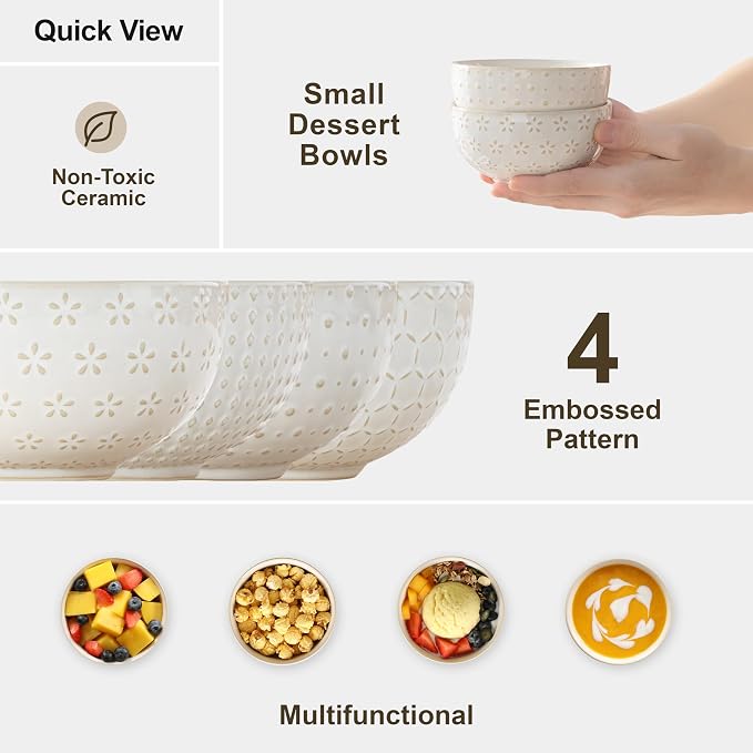MALACASA Small Bowls, 14 Ounce Ice Cream Bowl, Stoneware Dessert Bowls Set of 4 - Image 5