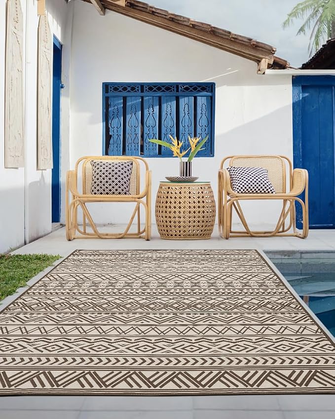 Outdoor Rug Carpet 4x6 ft, Flatweave Textured Outdoor Patio Rug Non Slip Indoor - Image 4