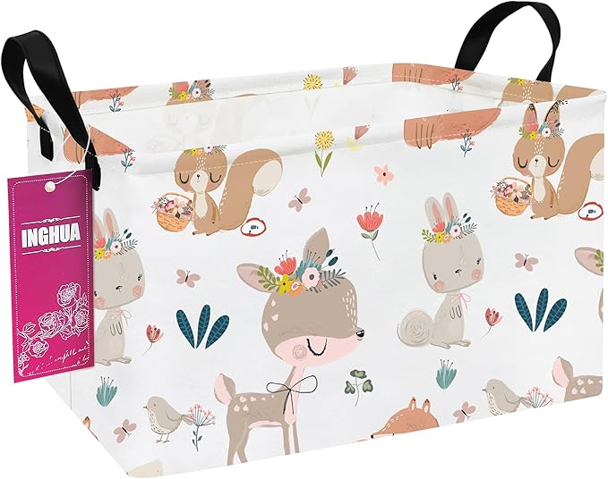 Rectangular Storage Basket Fabric Organizer Bin for Toys,Books,Clothes,Gifts,Pets-Perfect for Home,Office,Nursery,Dorm,Shelf(Rec-colorful animal )