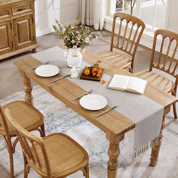 Cotton Linen Table Runner, 13x48 Inch Light Coffee - Image 6