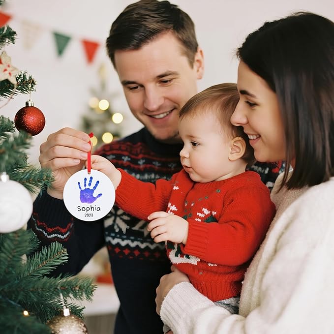 Baby Hand and Footprint Ornament - Baby's Frist Christmas Ornaments with Custom Photo, Name, Date - Personalized Baby Gifts, Newborn Keepsake, New Mom Gifts