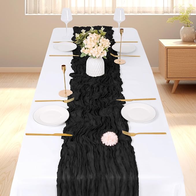 6 Pack Black Cheesecloth Table Runner, 17 x 108 inch, Semi Sheer Boho Cheese - Image 2