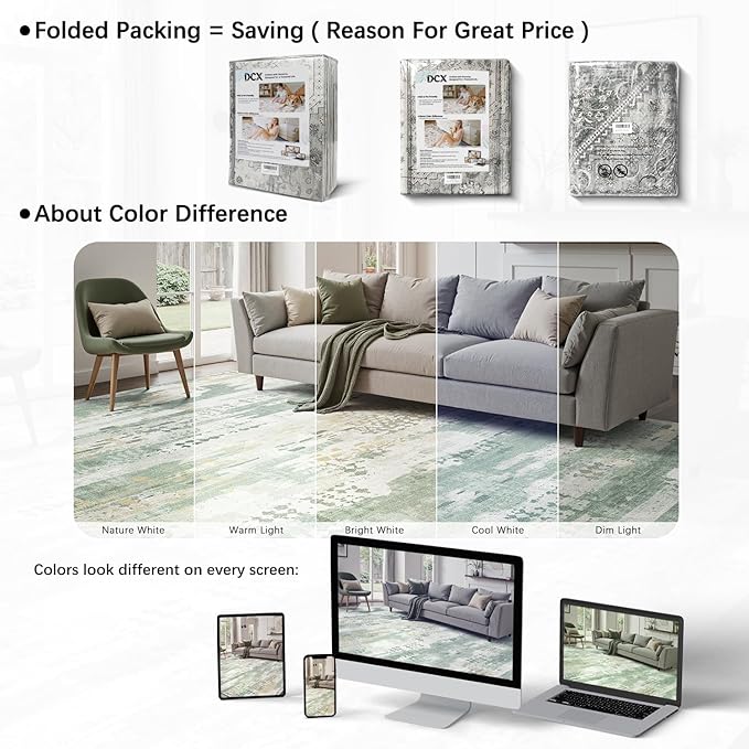 DCX Abstract Area Rug 10x14, Washable Sage Green Modern Rug - Image 8