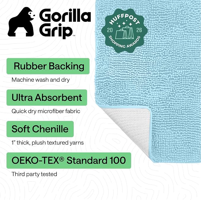 GORILLA GRIP Bath Rug Mat 30x20, Thick Soft Absorbent Chenille, Quick Dry - Image 2