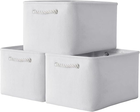 TheWarmHome Storage Basket for Shelves - 15.8x11.8x11.8 inch 3 Pack Fabric Storage Cubes, Collapsible Storage Bin for Organizing Organizer Closet Book Gift Dog(White)