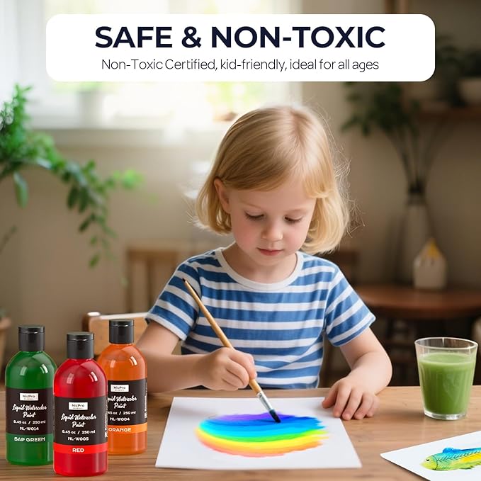 Nicpro 18 Colors Liquid Watercolor Paint Set, 8.45oz Large Bulk Liquid Watercolor Paint, Non-Toxic Water Colors Painting Supplies for Art Activity, Craft DIY, Poster, School, Home, Classroom, Party