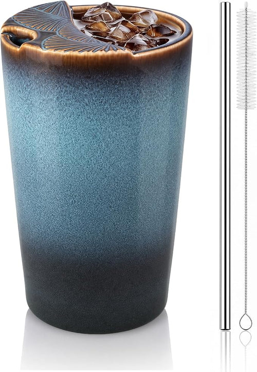 1 Pack Ceramic Coffee Mug with Sip Hole, 14.5 oz Handleless Tumbler Cup with 1 by Ferrochef