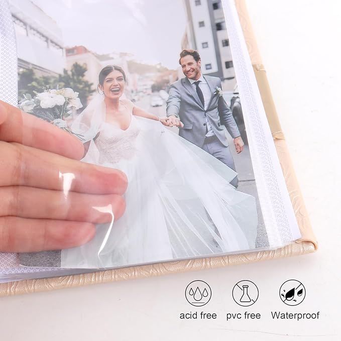 RECUTMS Photo Album 4x6 with Writing Space 100 Photos Photo Book, Leather Cover Picture Album with Memo Areas for Wedding Anniversary Family Baby Couple Valentines Graduation Travel (Beige)