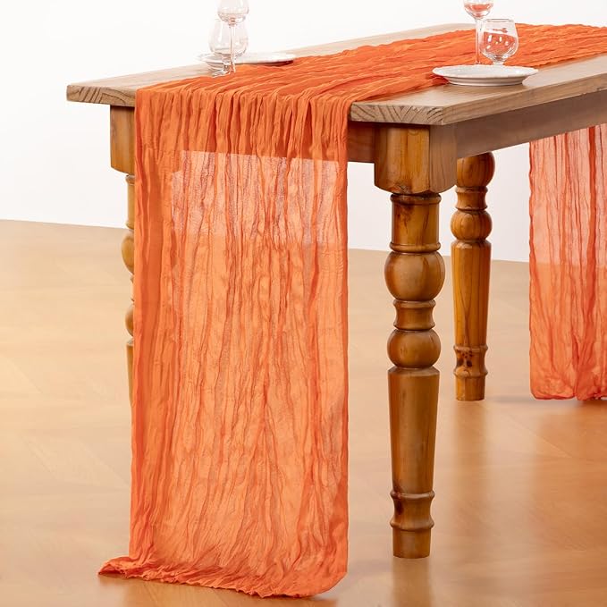 DeZerlor Orange Cheesecloth Table Runners 6 Pack Summer Boho Runners | - Image 5