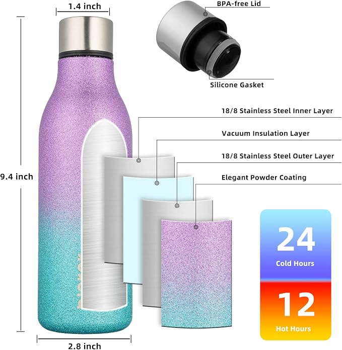 BJPKPK 18oz Insulated Water Bottle, Stainless Steel Bottle - Image 3