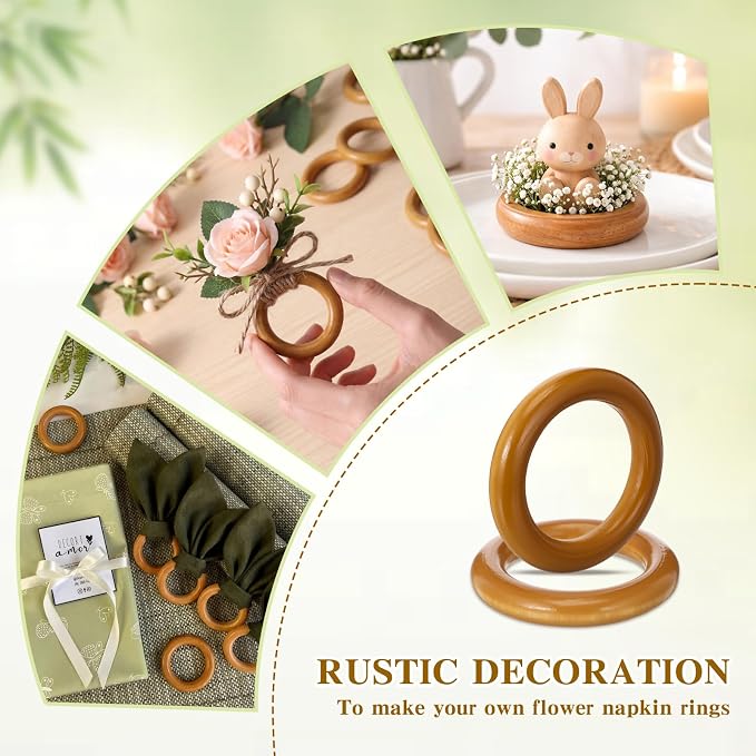 Thenshop 25 Pcs Decorative Wooden Napkin Rings Bulk Exquisite Round Dining - Image 5