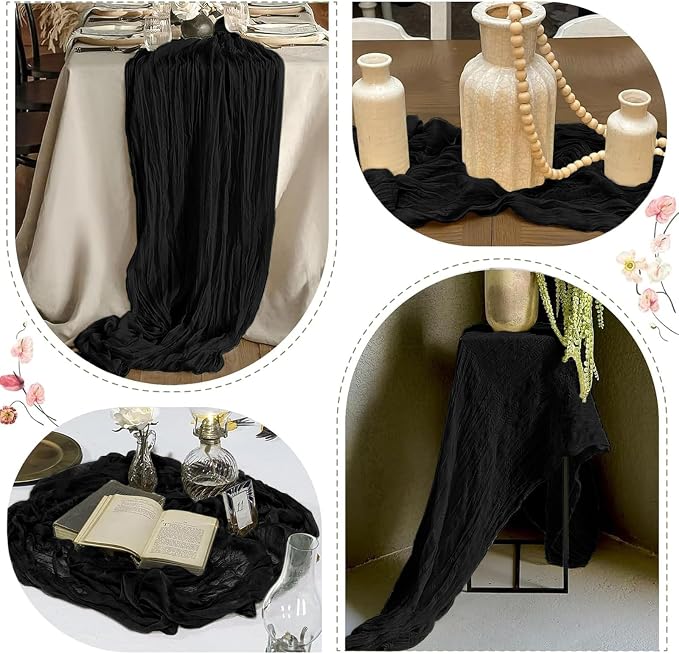 12 Pack Black Cheesecloth Table Runner 17 x 108 Inch Gauze Table Runner Fabric - Image 6