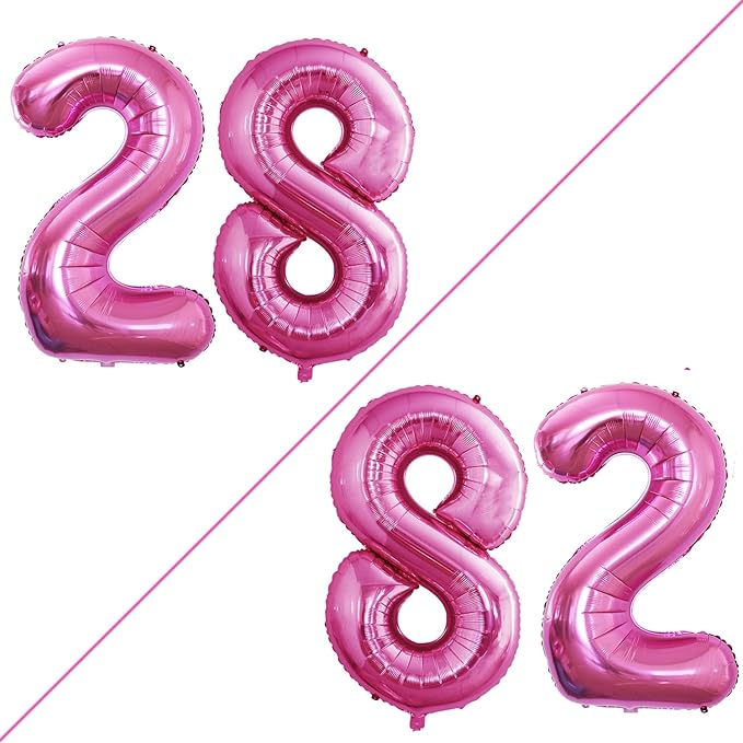 GOER Number 28 Balloons for 28th Birthday Party Decorations,42 Inch Jumbo Foil Helium 82 Balloons for 82nd Birthday Party Decoration (Hot Pink)