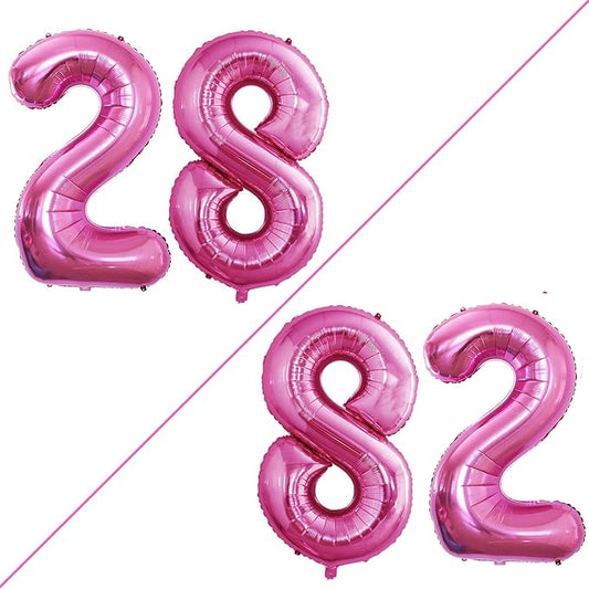 GOER Number 28 Balloons for 28th Birthday Party Decorations,42 Inch Jumbo Foil Helium 82 Balloons for 82nd Birthday Party Decoration (Hot Pink)
