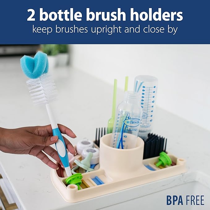 Dr. Brown's 2-in-1 Dry & Prep Silicone Mat, Silicone Baby Bottle Drying Mat with Removable Pegs for Baby Essentials, Built-in Bottle Prep, BPA-Free