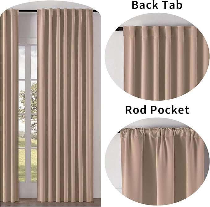 Joydeco Custom Blackout Curtains for Bedroom, 1 Panel Room Darkening Curtains & Drapes for Living Room Window Rod Pocket Back Tab (Custom Size,Khaki)