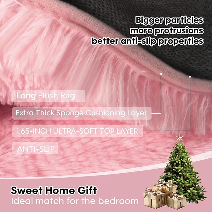 Fluffy Plush Shag Rug 5x7, Ultra Soft Cute Pink Rug - Image 6