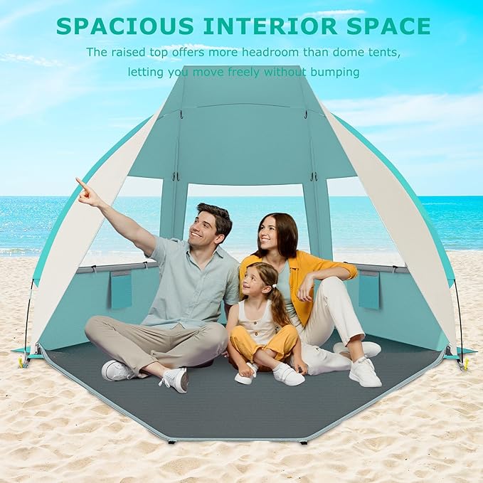 Gorich Portable Beach Tent for 3/4-5/6-7 Person with UPF 50+ UV Protection, Lightweight & Foldable Sun Shelter with 5 Sand Bags, Easy Setup Windproof Beach Umbrella Sun Shade