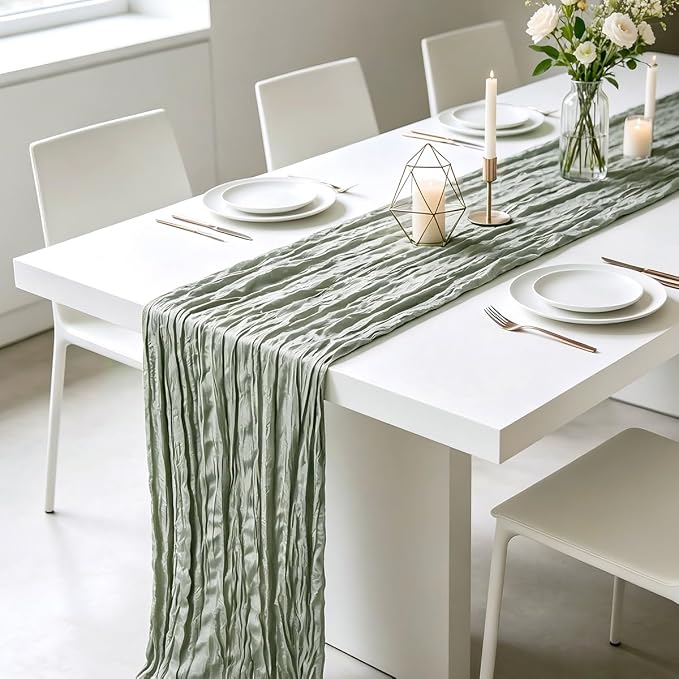 10 Pack Sage Green Cheesecloth Table Runner 21 x 120 Inch Boho Gauze Sheer - Image 4