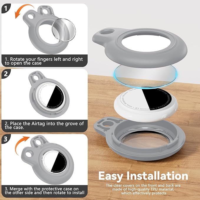 Upgrade Waterproof 2 Pack Airtags Holder with Apple Airtags Keychain, Hard PC Air Tag Case, Anti-Scratch & Shock Air tag Holder, Men's Women's Keyrings & Keychains-White+Grey