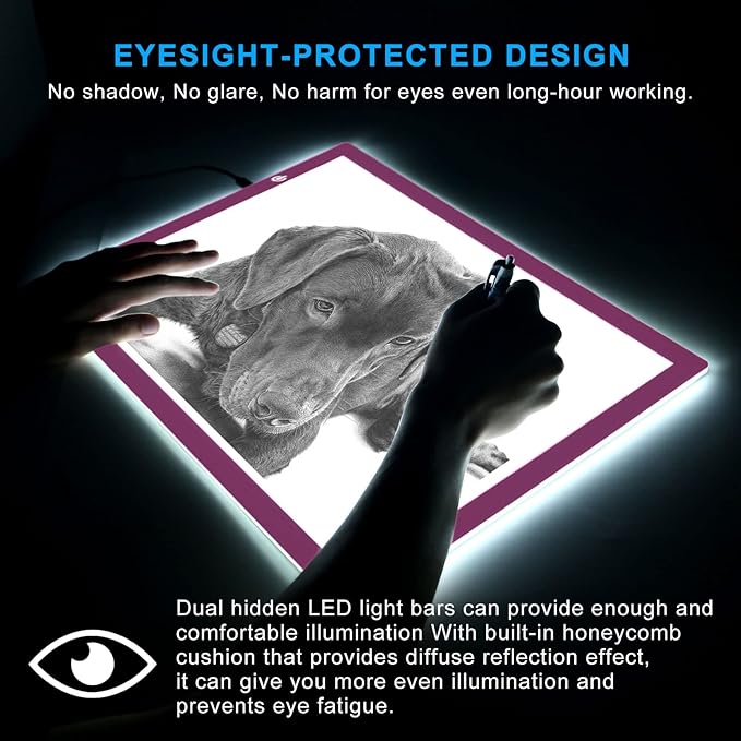 LitEnergy A3 LED Copy Board Light Tracing Box, Ultra-Thin Adjustable USB Power Artcraft LED Trace Light Pad for Tattoo Drawing, Streaming, Sketching, Animation, Stenciling (Pink)