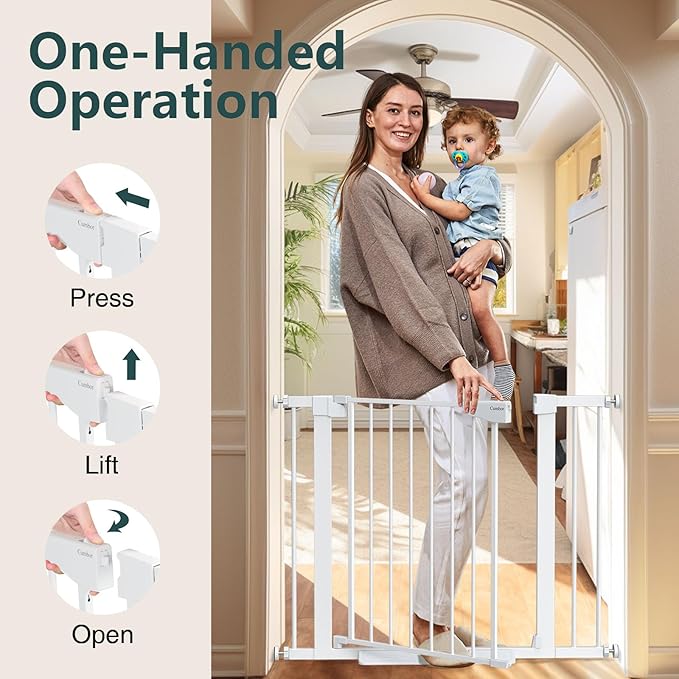 Cumbor 29.7-40.6" Baby Gate for Stairs, Mom's Choice Awards Winner-Dog Gate for Doorways, Pressure Mounted Self Closing Pet Gates for Dogs Indoor, Durable Safety Child Gate with Easy Walk Thru Door