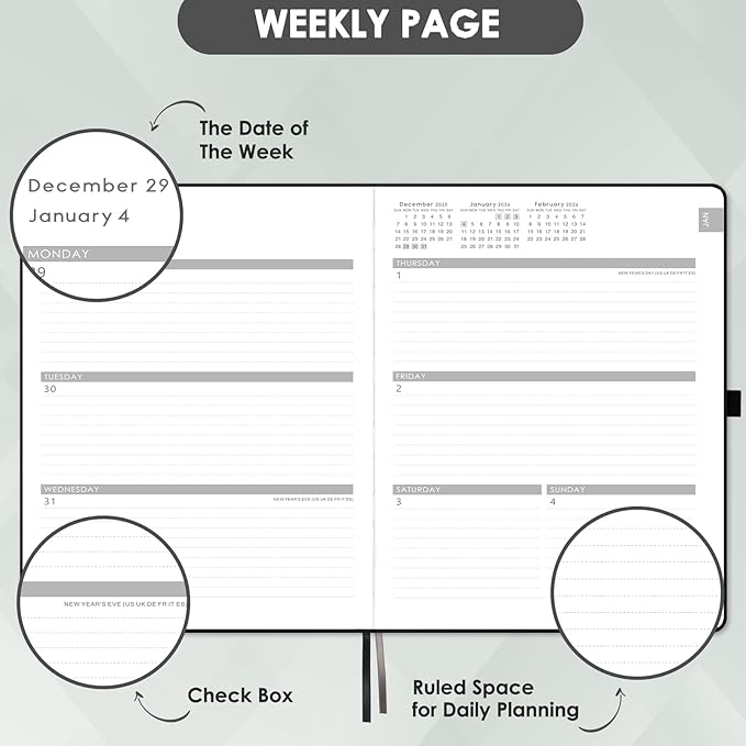 2026 Planner - 2026 Planner Weekly and Monthly, JAN 2026 - DEC 2026, Calendar Planner with Hardcover,Thick Paper, Back Pocket, Notes Pages, Pen Loop (9" x 11") - Black