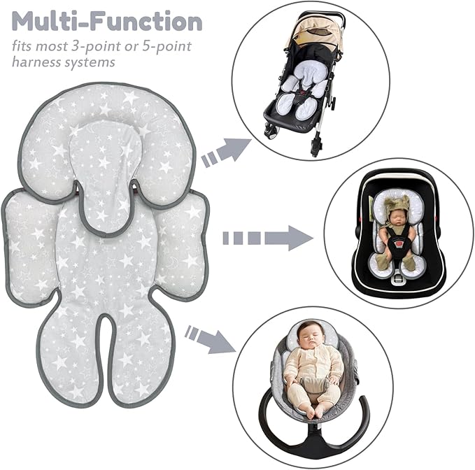 Infant Car Seat Insert, 2 in 1 Reversible Baby Car Seat Head & Body Support Cushion Pillow for Newborn,Soft Newborn Carseat Head Support Pad for Carseats, Strollers, Swings, Bouncers