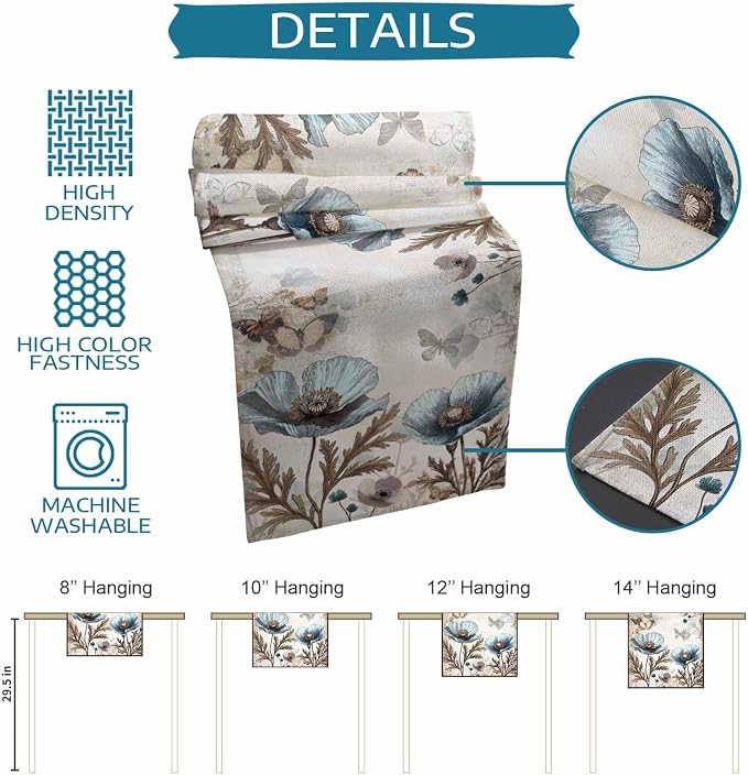 Vintage Tulip Flowers Short Table Runners 36 Inches, Cotton Linen Fabric Table - Image 7