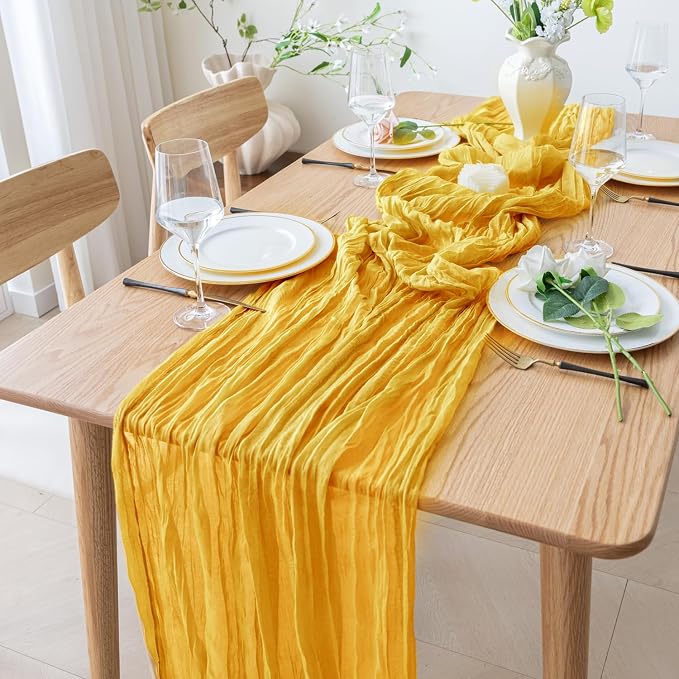Cheesecloth Table Runner 10FT 3Pcs Gold Boho Gauze Rustic Sheer Runners | - Image 8
