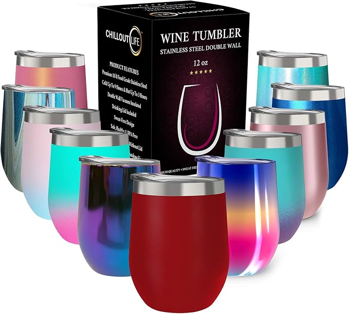 CHILLOUT LIFE 12 oz Stainless Steel Wine Tumbler by CHILLOUTLIFE