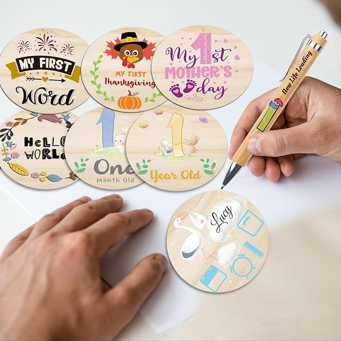 42 Designs First Year Milestones,Wooden Baby First Holiday Signs,Baby Monthly Milestone Photo Props for Newborn to Age 1,Pregnancy Baby Shower Cards (First Holiday Milestone)