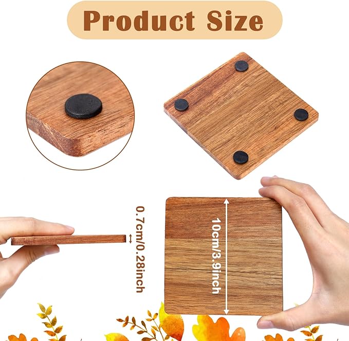 32 Pieces Unfinished Wood Coasters, 4 Inch Square Acacia Wooden Coasters - Image 3