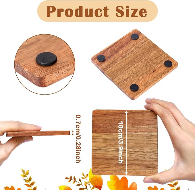 48 Pieces Unfinished Wood Coasters, 4 Inch Square Acacia Wooden Coasters - Image 3