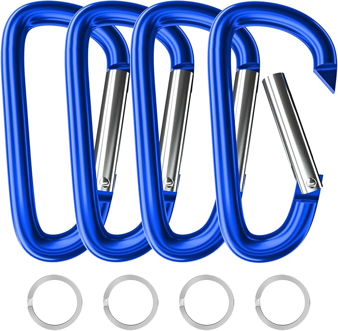 sprookber 4" & 5" Extra Large Aluminum Carabiner D Ring, Caribeener Clips, Spring Snap Hook for Keychain Clip, Set of 4
