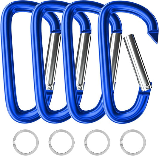 sprookber 4" & 5" Extra Large Aluminum Carabiner D Ring, Caribeener Clips, Spring Snap Hook for Keychain Clip, Set of 4