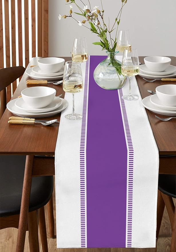 Purple Table Runners 90 inches Long, Modern Stripes Table Runner Farmhouse - Image 4