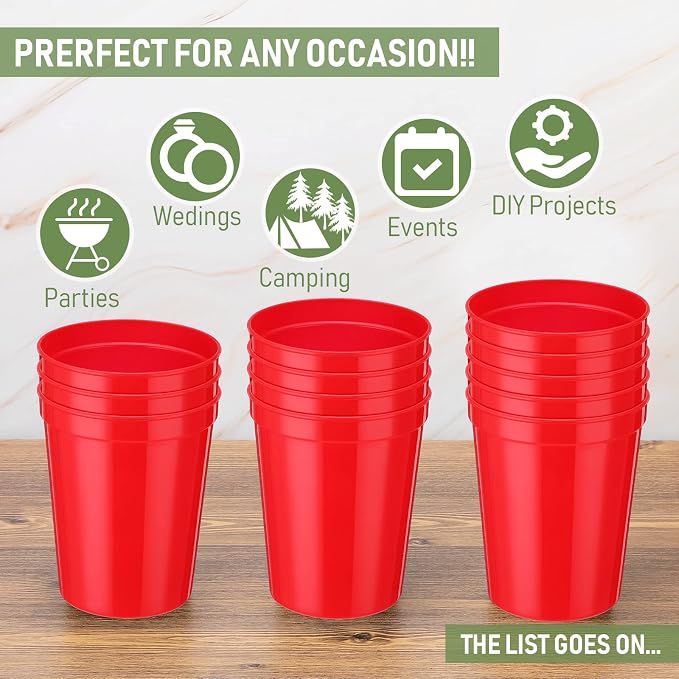 Yungyan 12 Pack Red Stadium Cups Reusable Plastic Cups Blank Drink Stadium - Image 3
