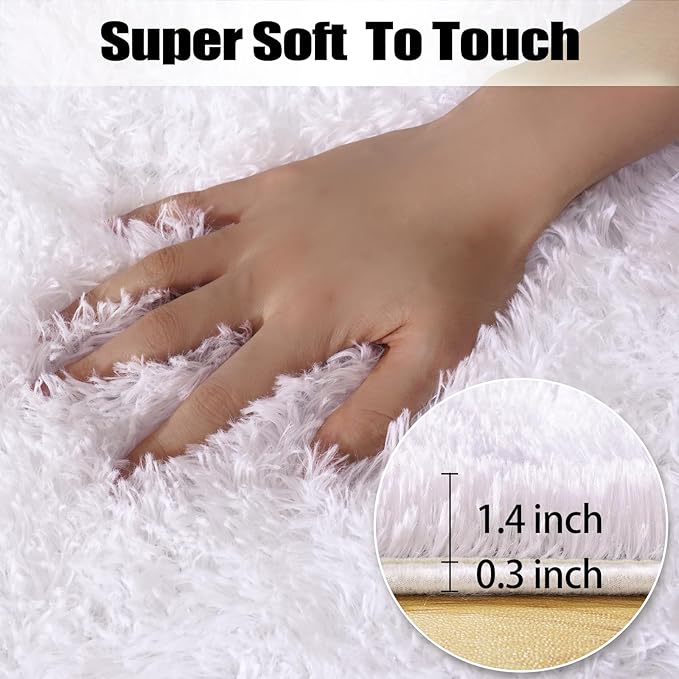 qulint 2x3 Area Rug for Bedroom, Fluffy White Rug for Girls Shag Fuzzy Small - Image 3