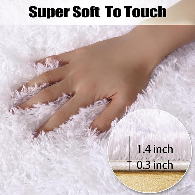 qulint 4x6 Area Rug for Bedroom, Fluffy Soft Shag White Carpet for Living Room - Image 2