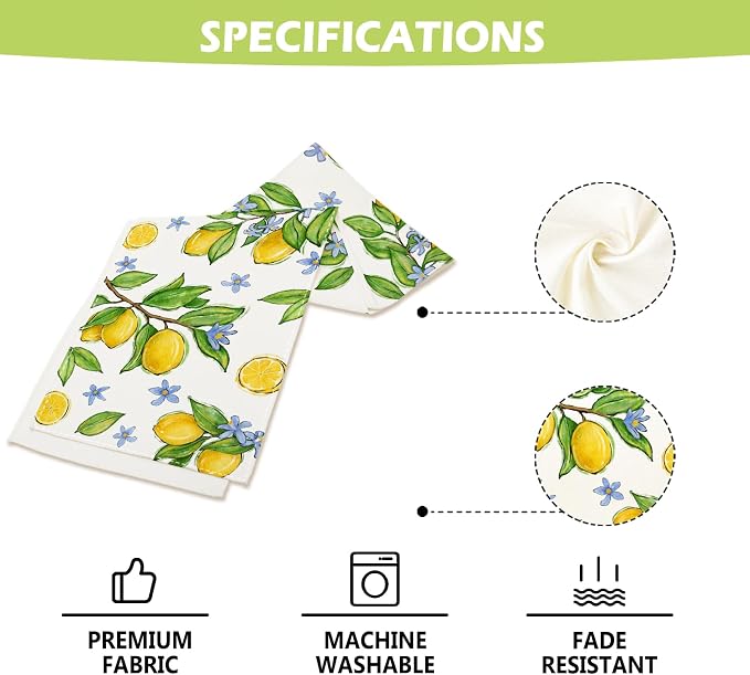 Summer Amalfi Coast Lemon Fruit Table Runner, Seasonal Green Leaves Burlap - Image 7