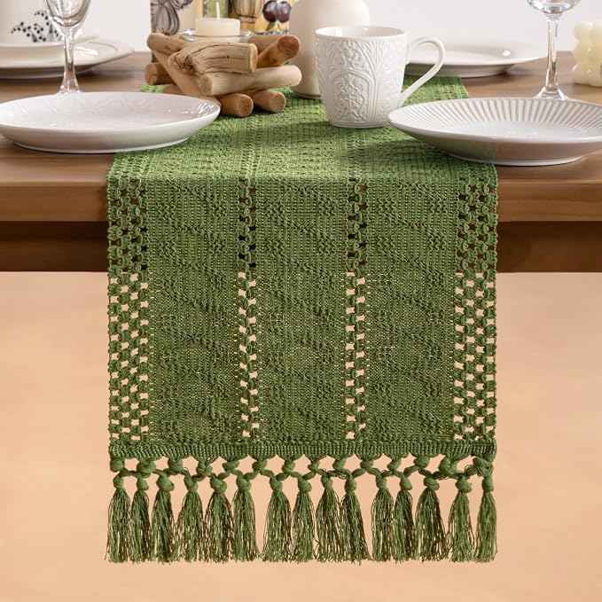 MLMW Boho Olive Green Table Runner 60 inches Small Coffee Table Runner Green - Image 6