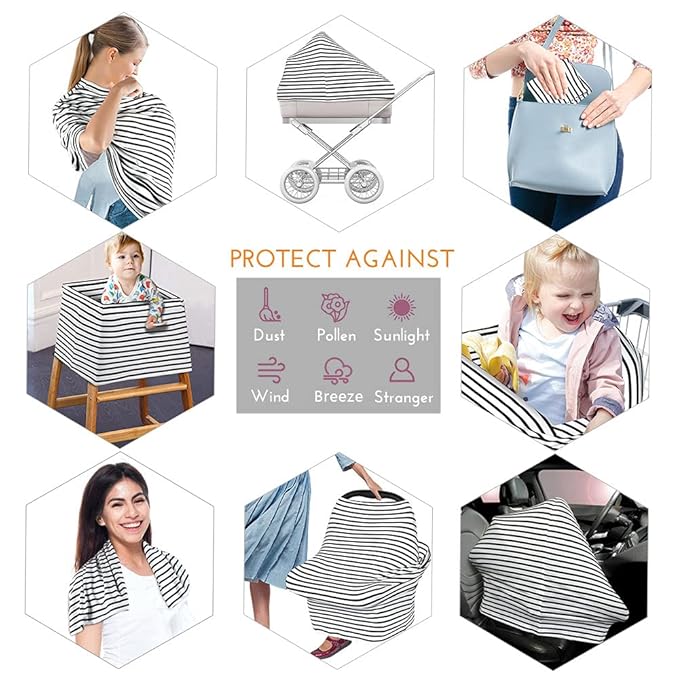 Yoofoss Nursing Cover Breastfeeding Scarf - Baby Car Seat Covers, Infant Stroller Cover, Strechy Carseat Canopy for Boys and Girls (Black Stripe)
